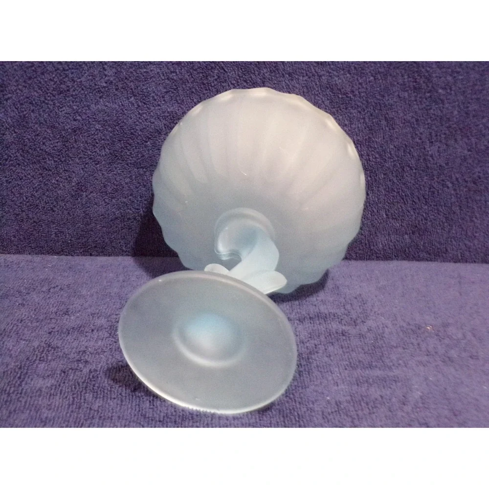 Vintage Indiana Glass Frosted Pale Blue Satin Candy Compote Dish on‎ Pedestal